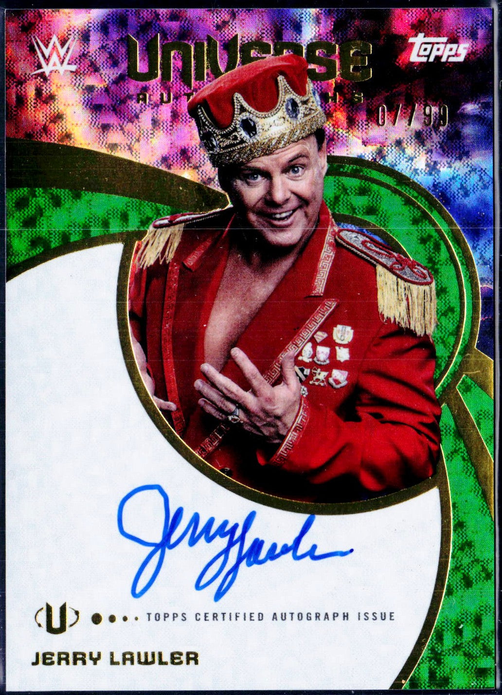 Jerry Lawler 2025 Topps Universe WWE Green Auto SP 7/99