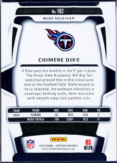Chimere Dike RC 2025 Panini Certified Gold Mirror Rookie SP 5/10-2