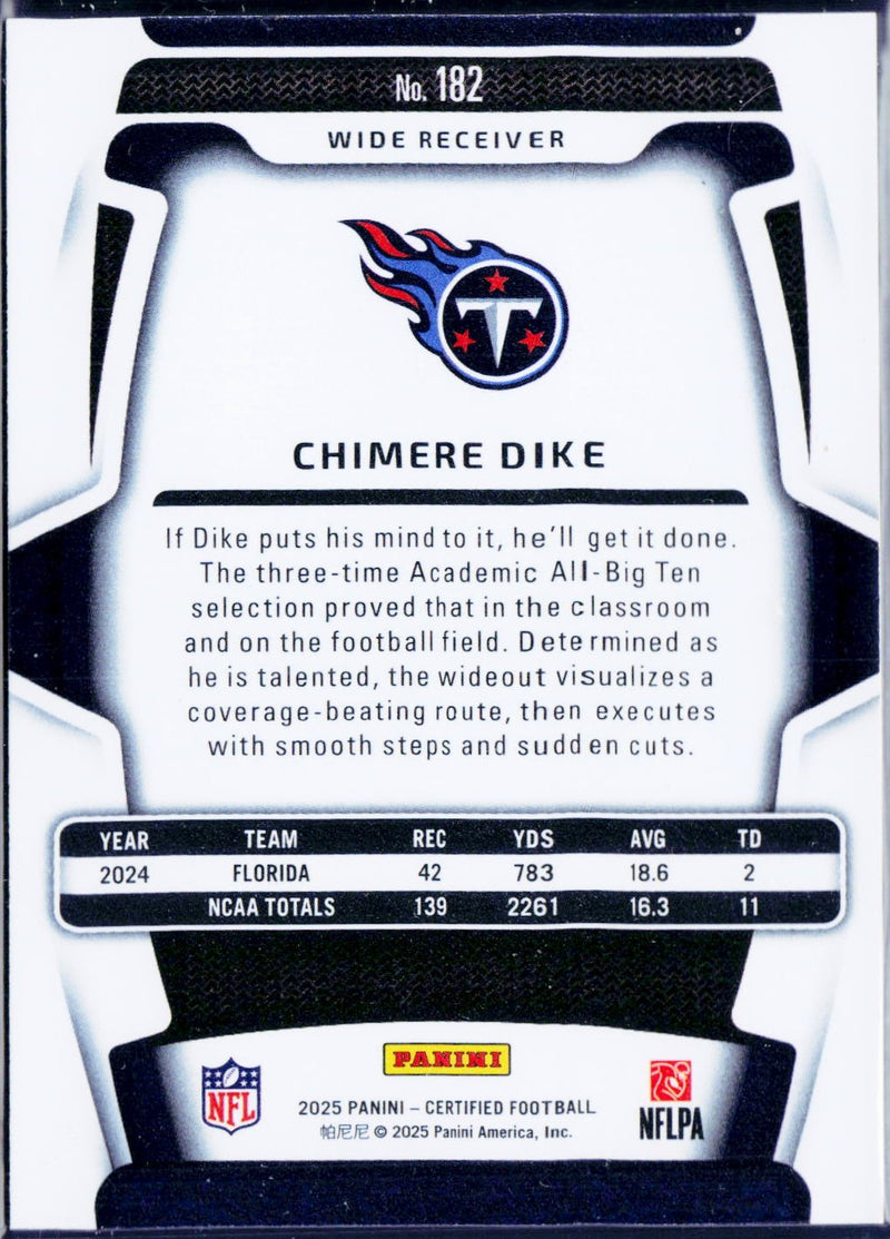 Chimere Dike RC 2025 Panini Certified Gold Mirror Rookie SP 5/10-2