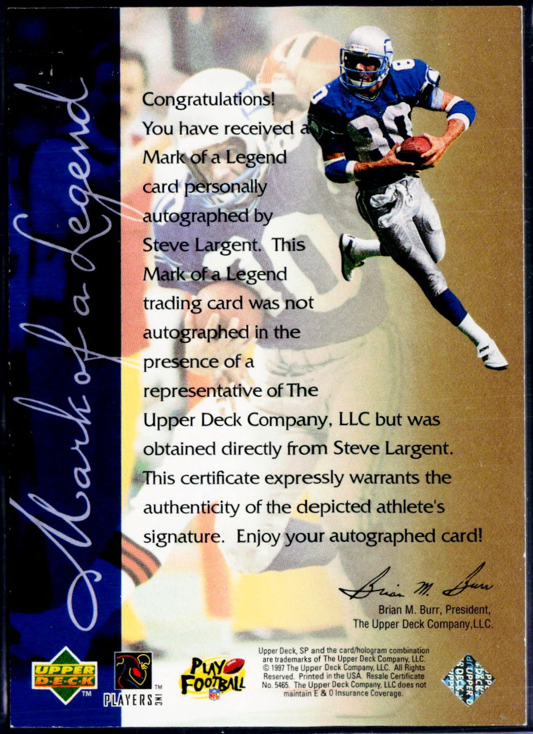 Steve Largent 1997 Upper Deck Sp Authentic Marks Of A Legend Auto-2