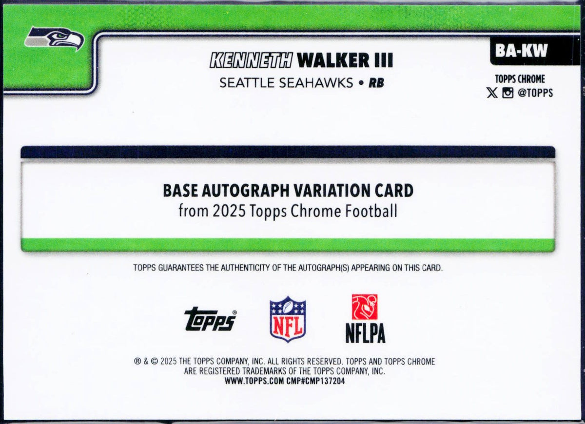 Kenneth Walker III 2025 Topps Chrome Green Geometric Auto SP 79/99-2