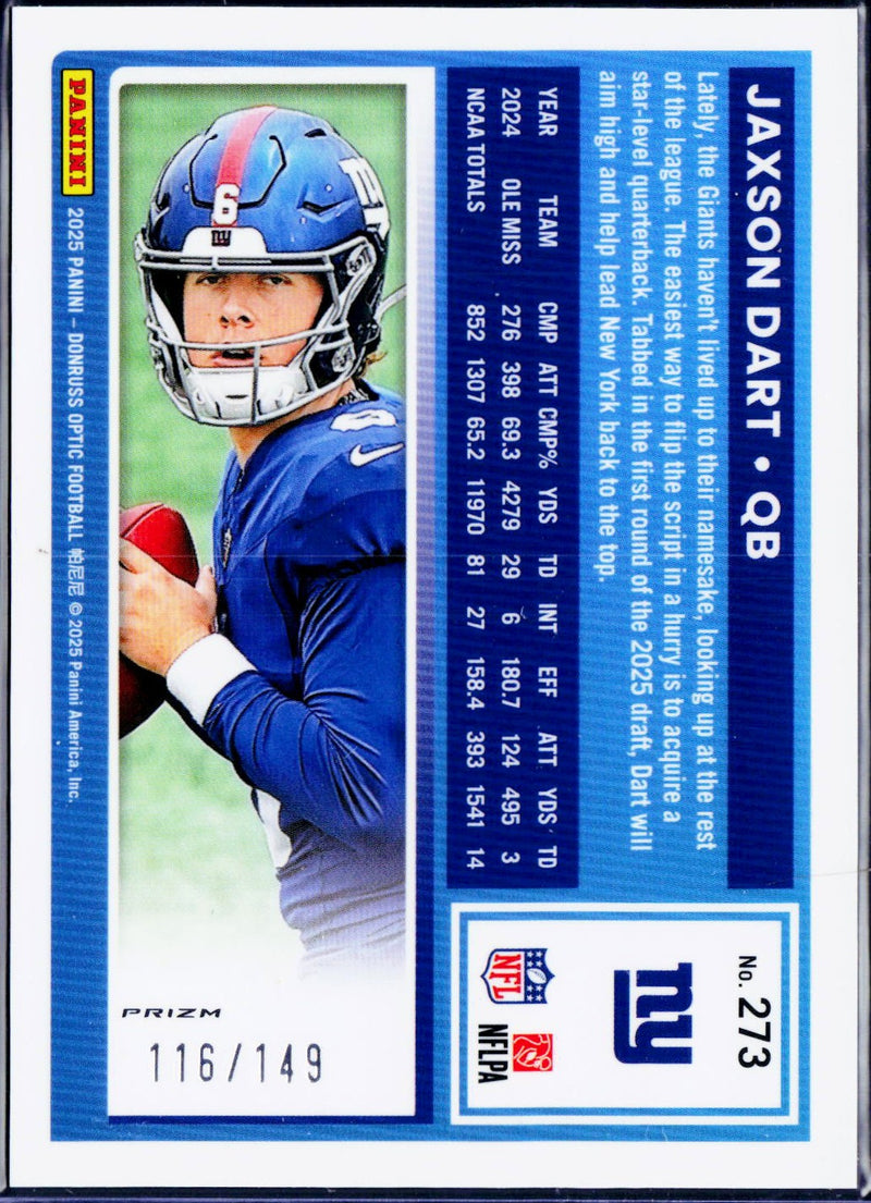 Jaxson Dart RC 2025 Donruss Optic Red Rated Rookie SP 116/149-2