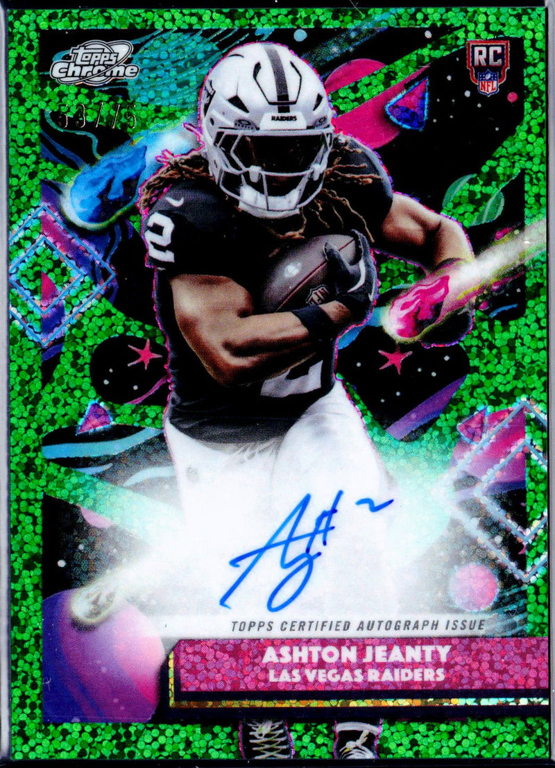 Ashton Jeanty RC 2025 Topps Cosmic Chrome Green Space Dust Rookie Auto SP 53/75-1