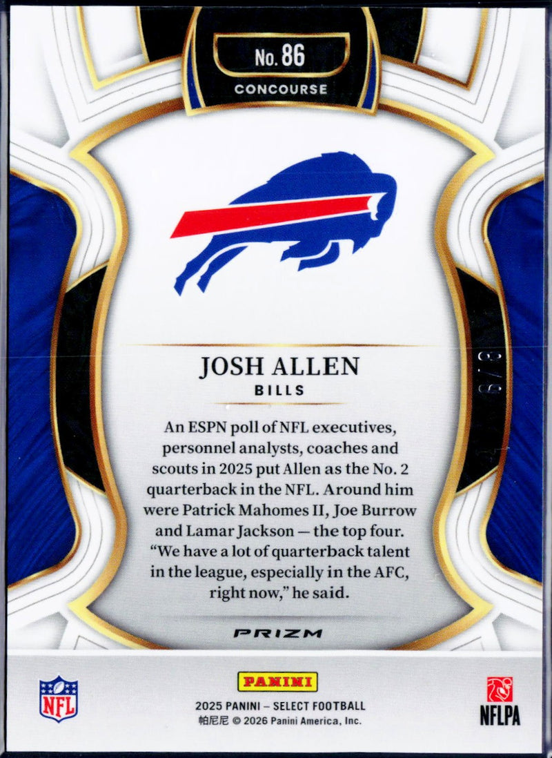 Josh Allen 2025 Panini Select Concourse Lucky Envelope Prizm SP 6/8-2
