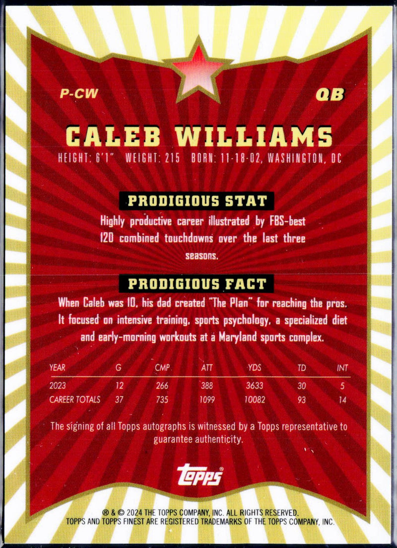 Caleb Williams RC 2024 Topps Finest Prodigies Rookie Auto-2