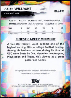 Caleb Williams RC 2024 Topps Finest Rookie Auto-2