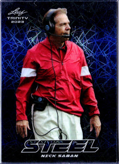 Nick Saban 2023 Leaf Trinity Blue Lazer Steel SP 78/99-1