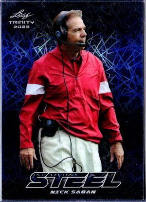 Nick Saban 2023 Leaf Trinity Blue Lazer Steel SP 78/99