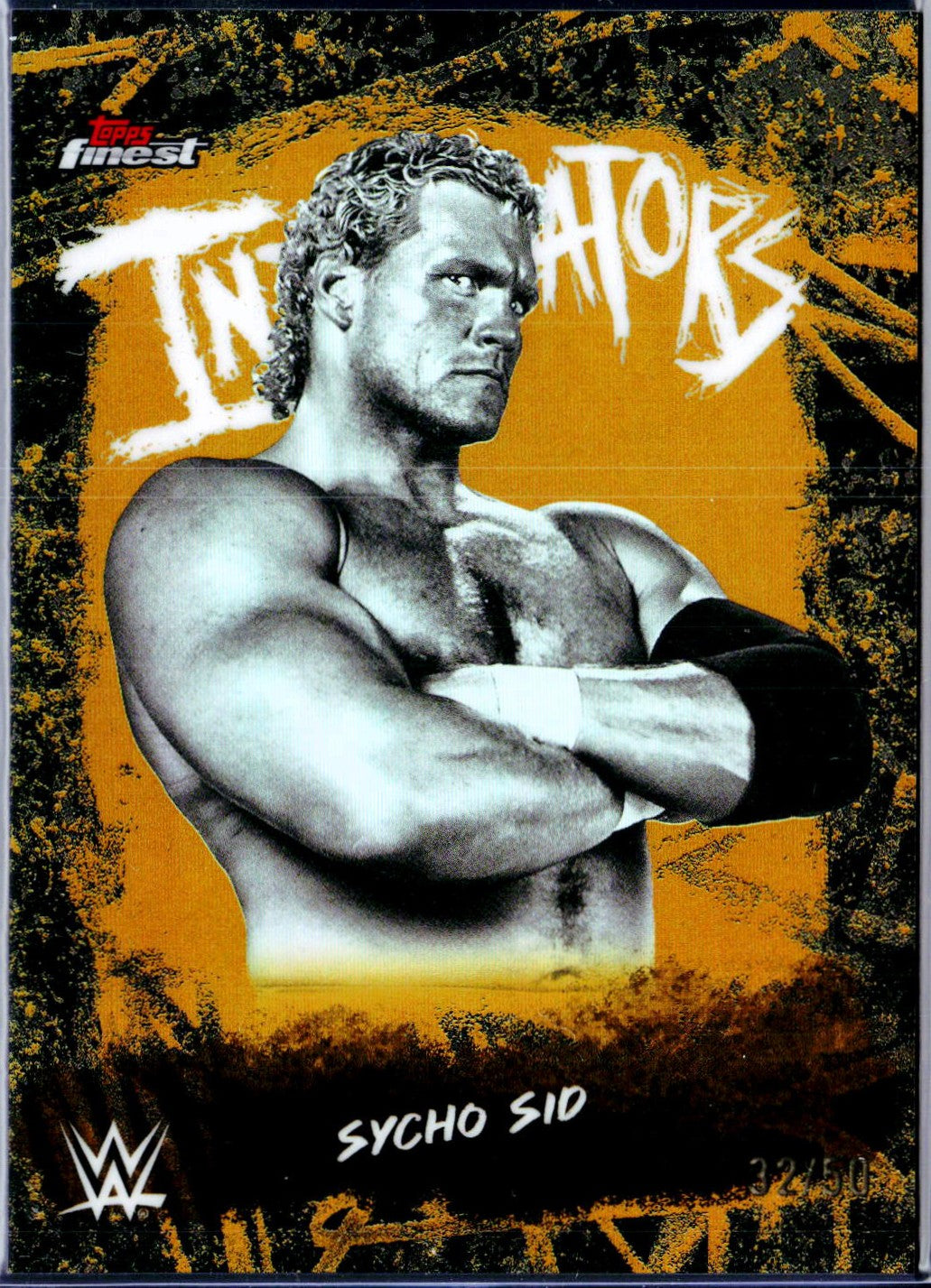 Sycho Sid 2025 Topps Finest WWE Gold Refractor Intimidators SP 32/50-1