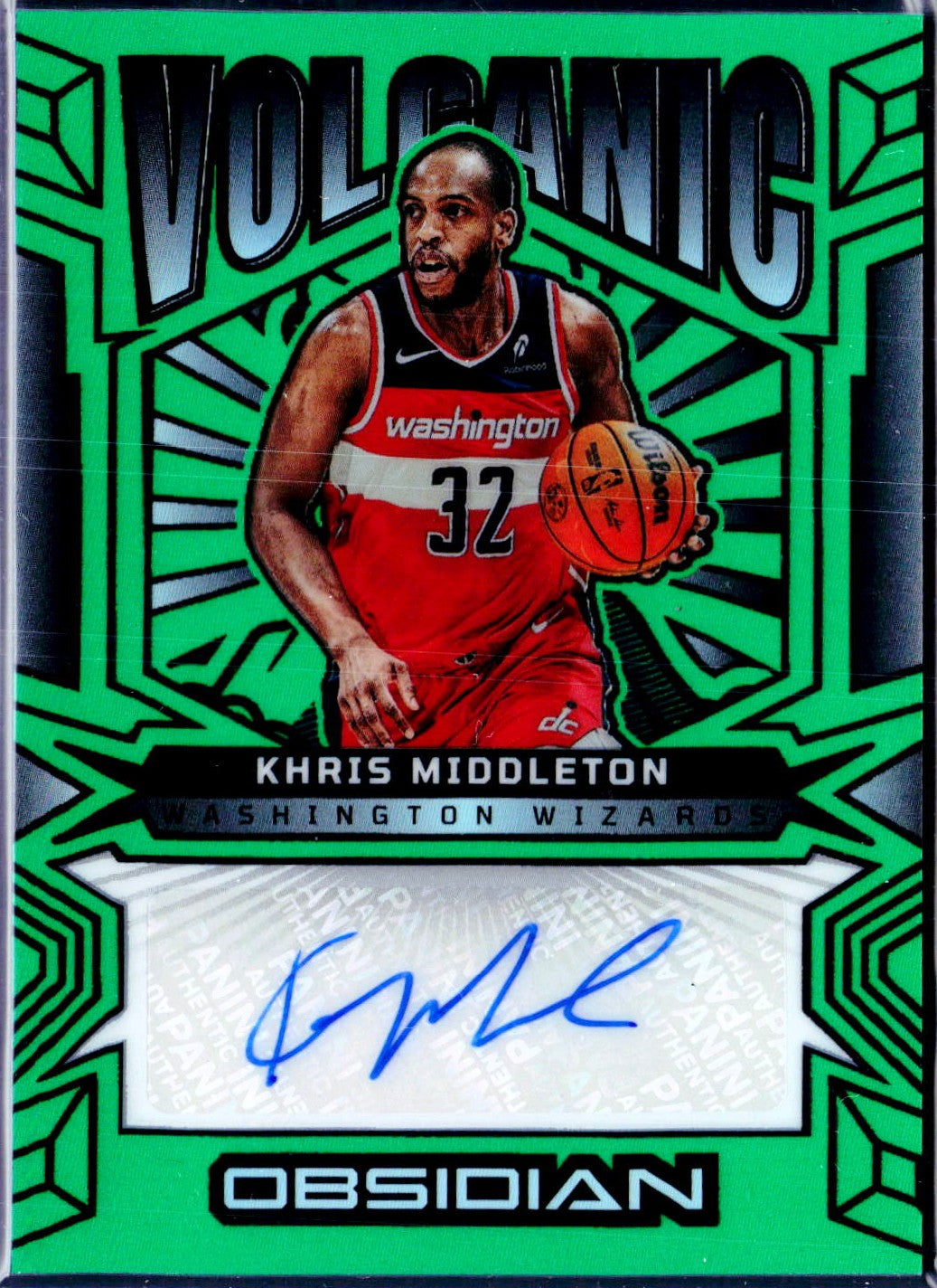 Khris Middleton 2024-25 Panini Obsidian Lime Green Volcanic Auto SP 4/15