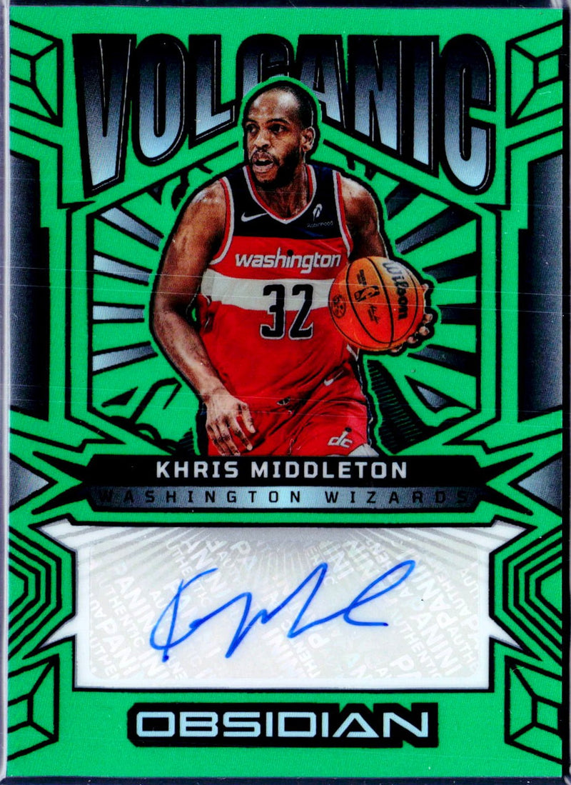 Khris Middleton 2024-25 Panini Obsidian Lime Green Volcanic Auto SP 4/15-1