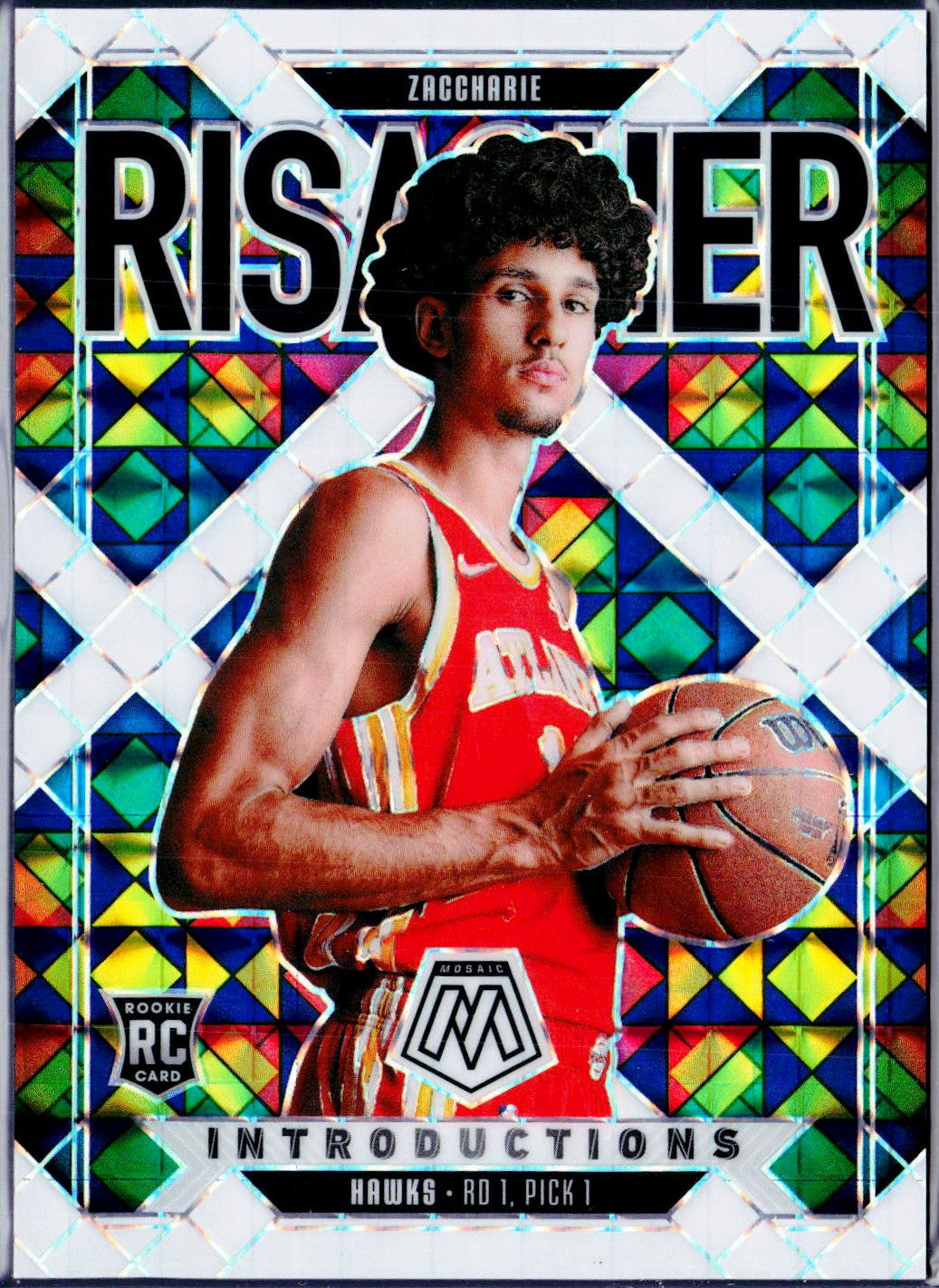 Zaccharie Risacher RC 2024-25 Panini Mosaic White Introductions Rookie SP 7/25-1