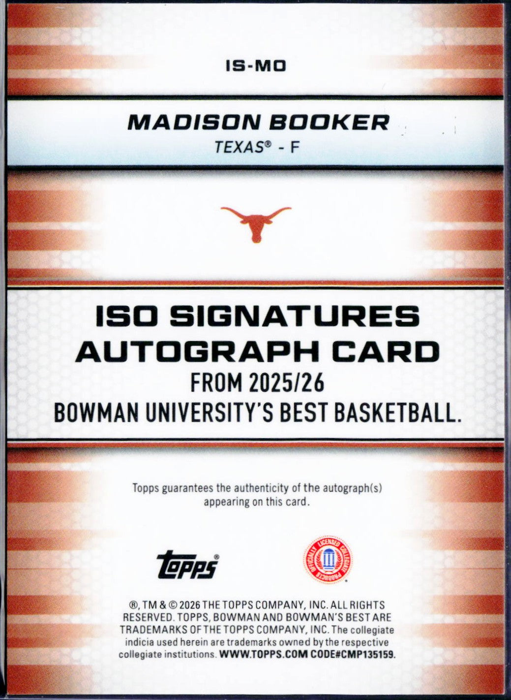 Madison Booker RC 2025 Bowman U Best Gold Iso Rookie Auto SP 14/50