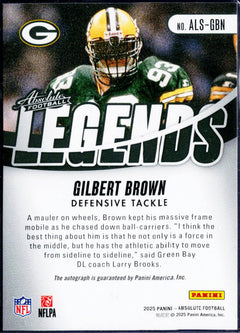 Gilbert Brown 2025 Panini Absolute Gold Legends Auto SP 2/10-2