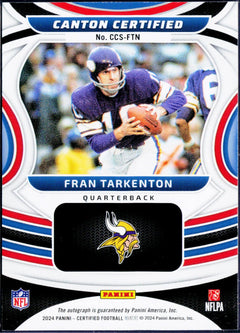 Fran Tarkenton 2024 Panini Certified Teal Canton Certified Auto SP 24/50-2