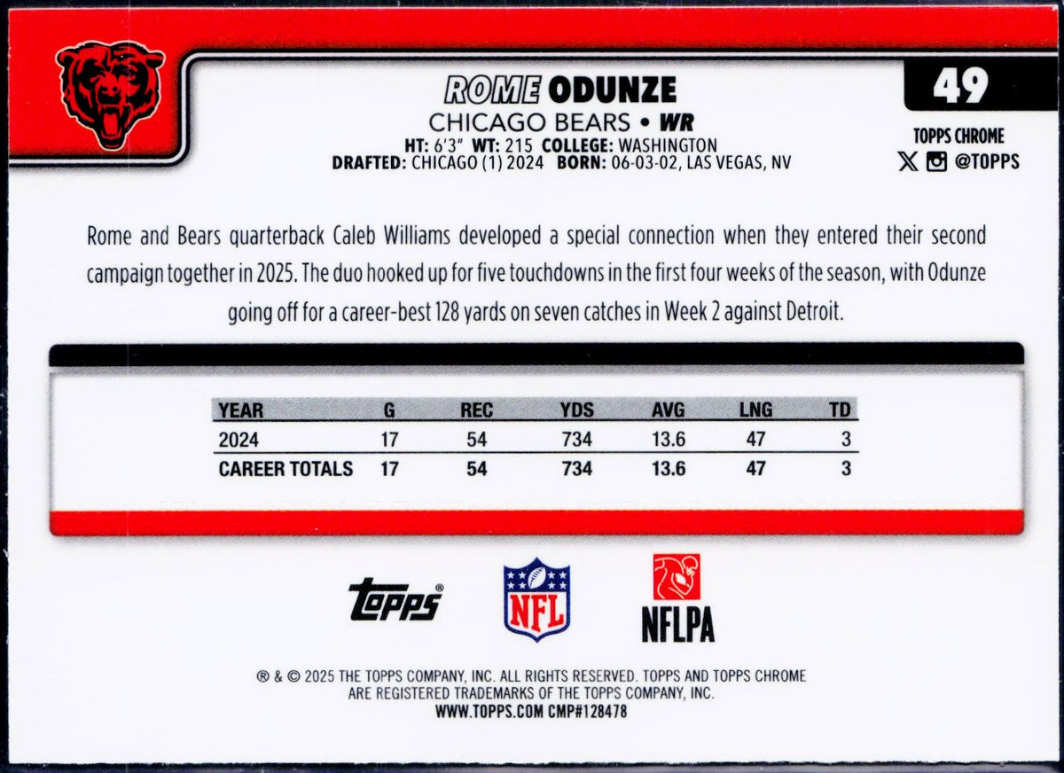 Rome Odunze 2025 Topps Chrome Team Color Camo #49-2