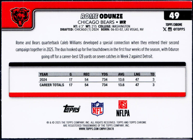 Rome Odunze 2025 Topps Chrome Team Color Camo #49-2