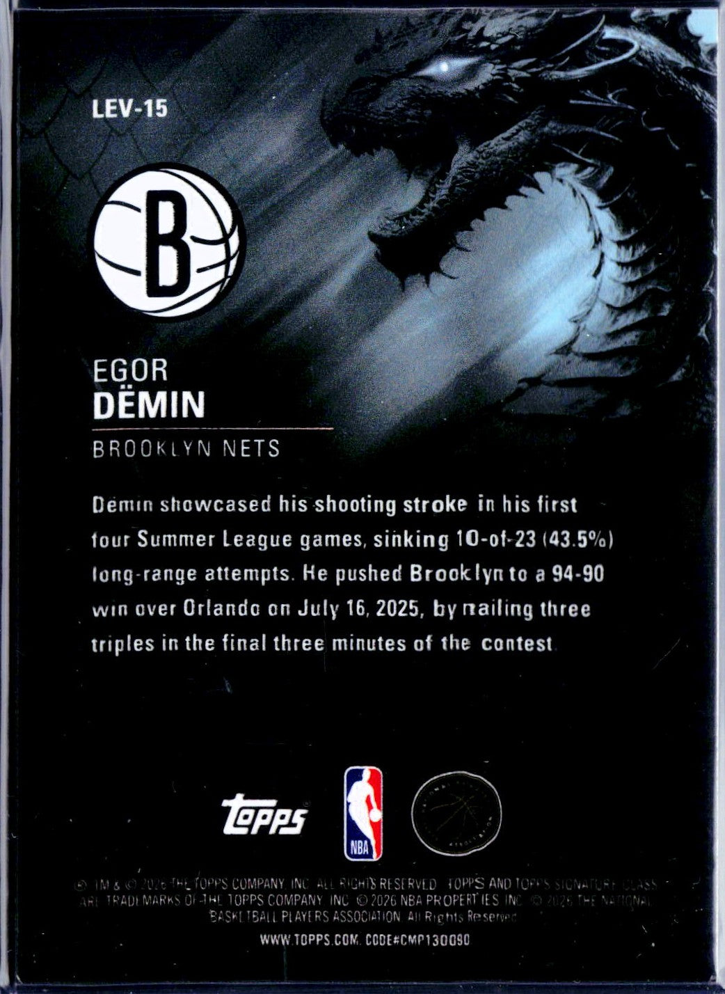Egor Demin RC 2025-26 Topps Signature Class Leviathans Rookie SSP-2