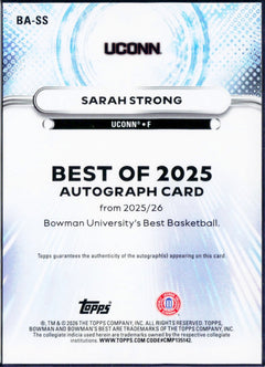 Sarah Strong RC 2025 Bowman U Best Orange Mini Diamond Rookie Auto SP 11/25-2
