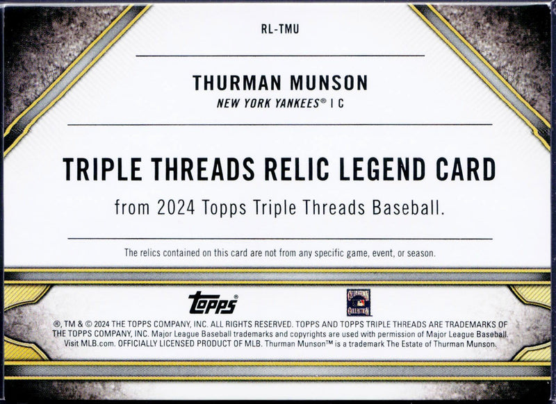 Thurman Munson 2024 Topps Triple Threads Purple Game Used Patch SP 3/27-2