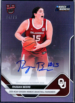 Raegan Beers RC 2026 Bowman U Now March Madness Purple Foil Rookie Auto SP 74/75-1