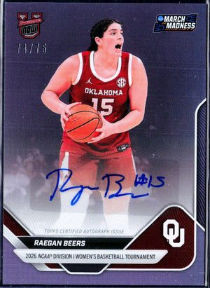 Raegan Beers RC 2026 Bowman U Now March Madness Purple Foil Rookie Auto SP 74/75