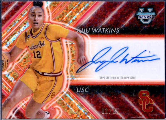Product Juju Watkins RC 2024-25 Bowman U Best Orange Mini Diamond Possession Arrow Rookie Auto SP 2/25 Link