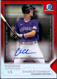 Charlie Condon RC 2025 Bowman Chrome National Convention Prospect Red Rookie Auto SP 1/5
