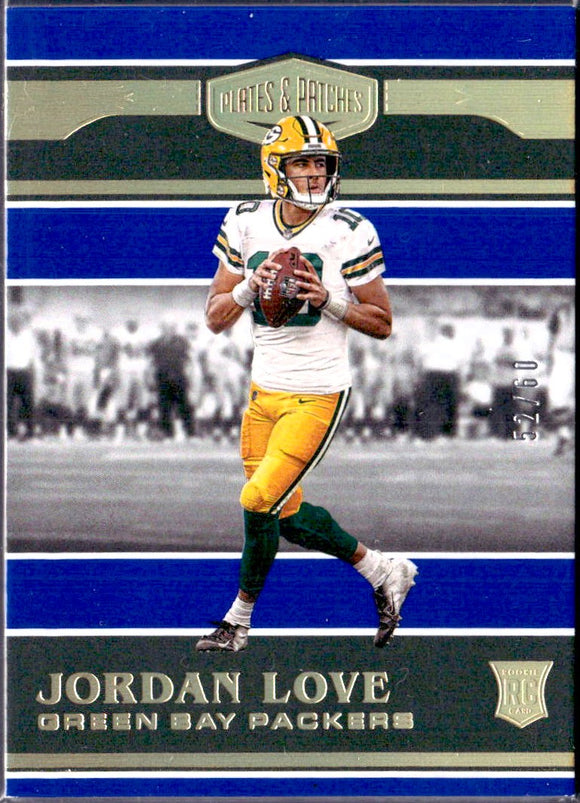 Product Jordan Love RC 2020 Panini Plates & Patches Blue Rookie SP 52/60 Link