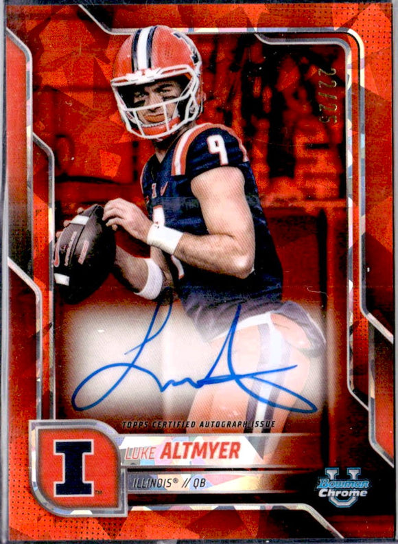 Product Luke Altmyer RC 2025 Bowman University Chrome Sapphire Orange Rookie Auto SP 22/25 Link