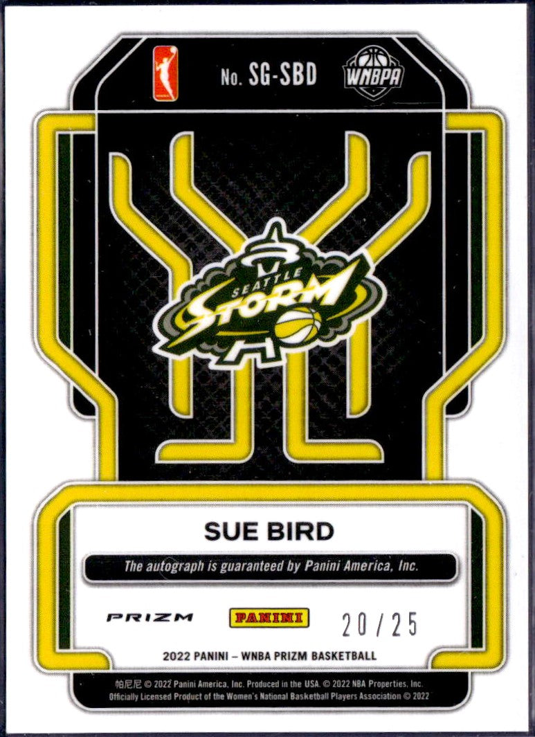 Sue Bird 2022 Panini Prizm WNBA Green Pulsar Auto SP 20/25