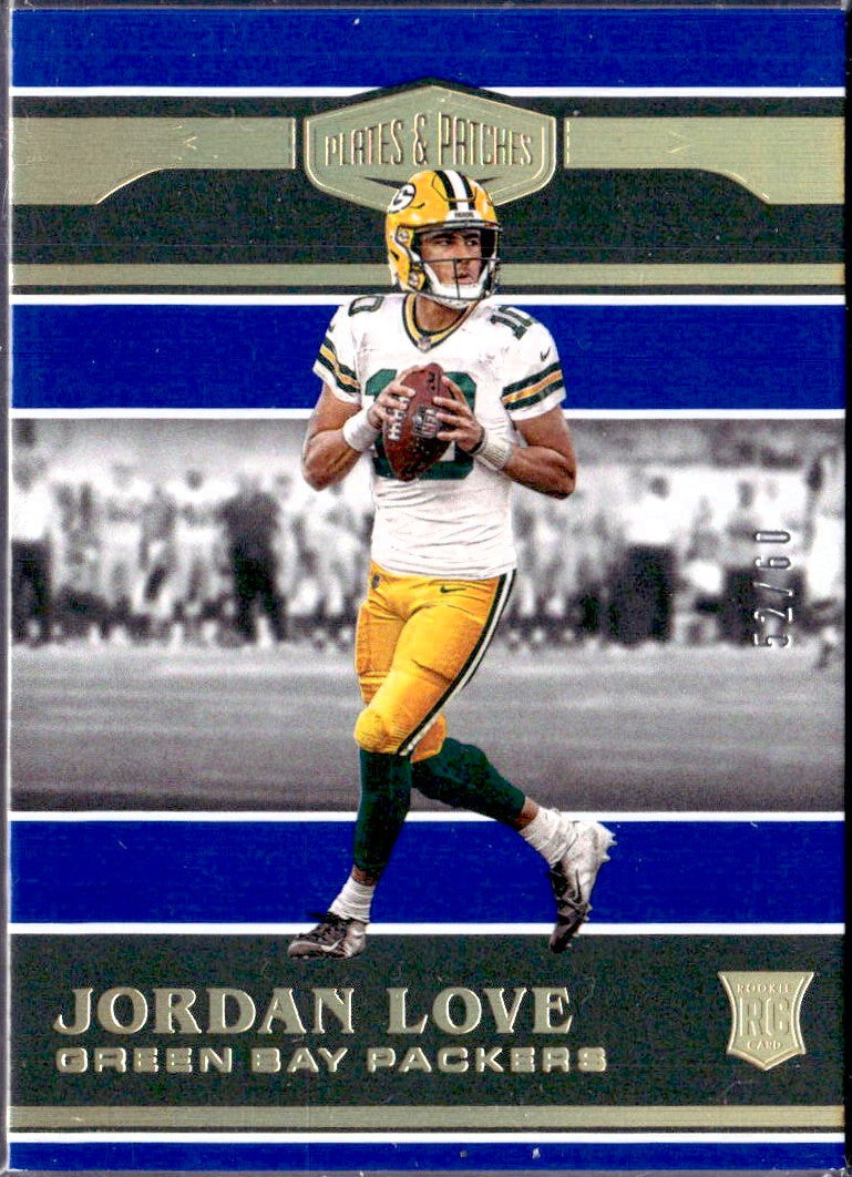 Jordan Love RC 2020 Panini Plates & Patches Blue Rookie SP 52/60-1
