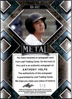 Anthony Volpe RC 2022 Leaf Metal Draft Red Rookie Auto SP 1/3-2