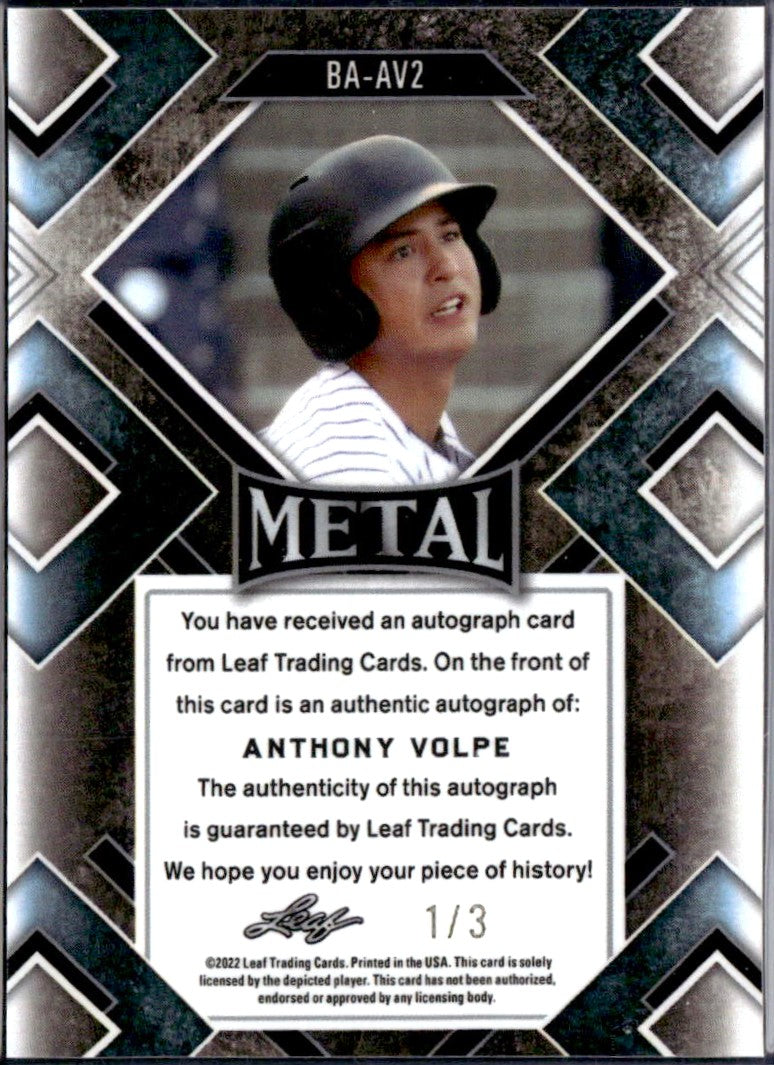 Anthony Volpe RC 2022 Leaf Metal Draft Red Rookie Auto SP 1/3-2