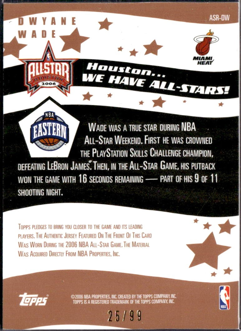 Dwyane Wade 2006 Topps All Star Rally Game Used Patch SP 25/99-2