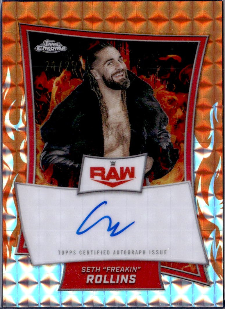 Seth Rollins 2025 Topps Chrome WWE Orange Geometric Red Brand Auto SP 24/25