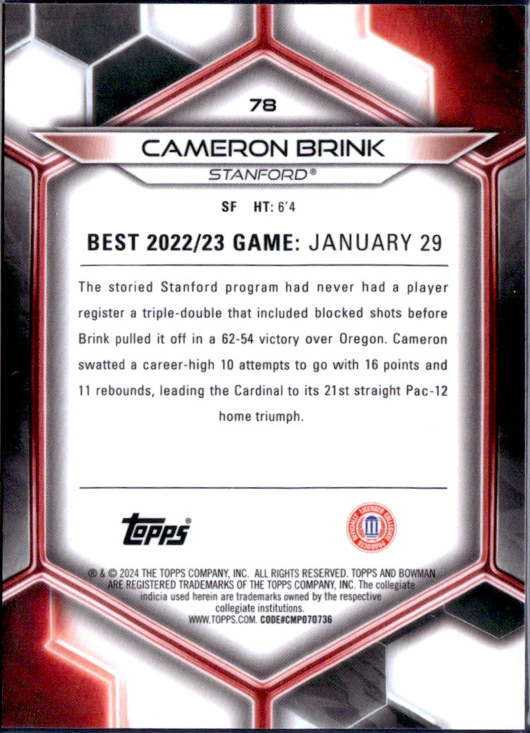 Cameron Brink RC 2023 Bowman U Best Red Lava Refractor Rookie SP 3/5-2