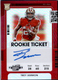 Trey Sermon RC 2021 Contenders Optic Red Rookie Ticket Auto SP 12/50-1