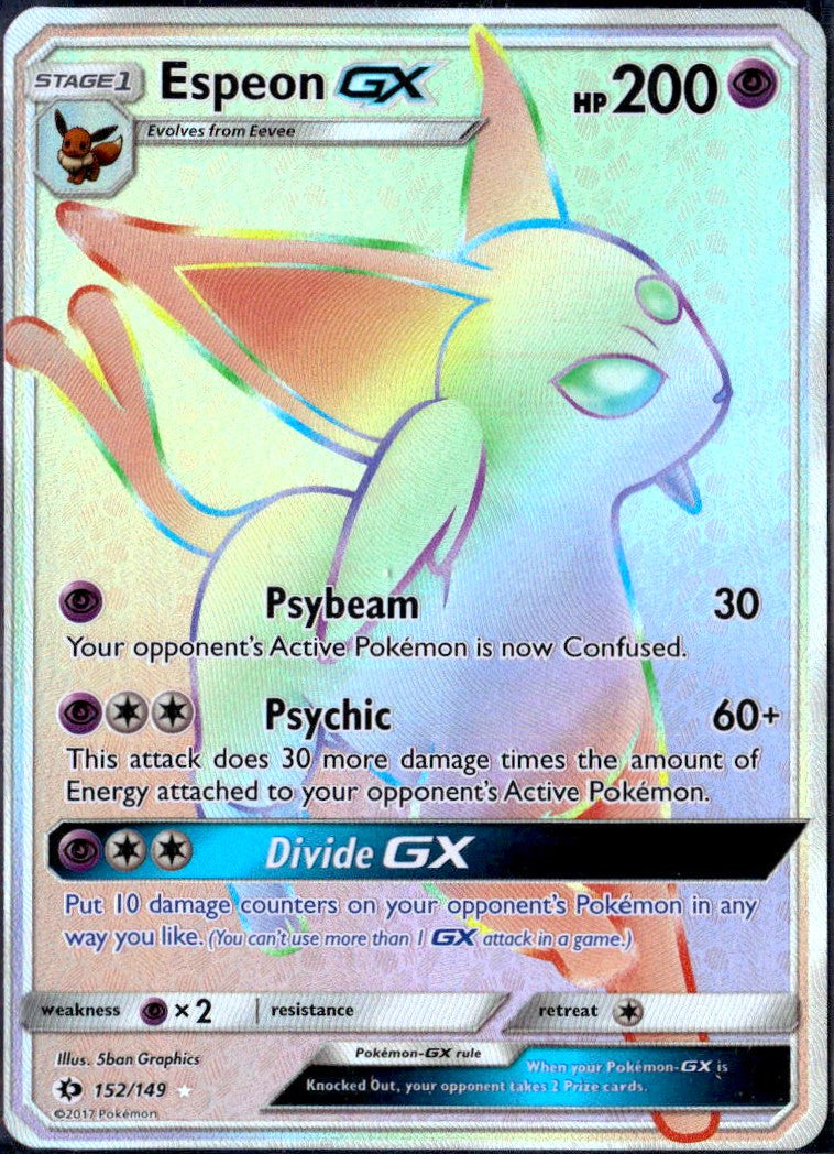 pokemon sun and moon secret rare cards Espeon GX 2017 Pokemon Sun & Moon Secret Rare #152/149 – CardCollector2