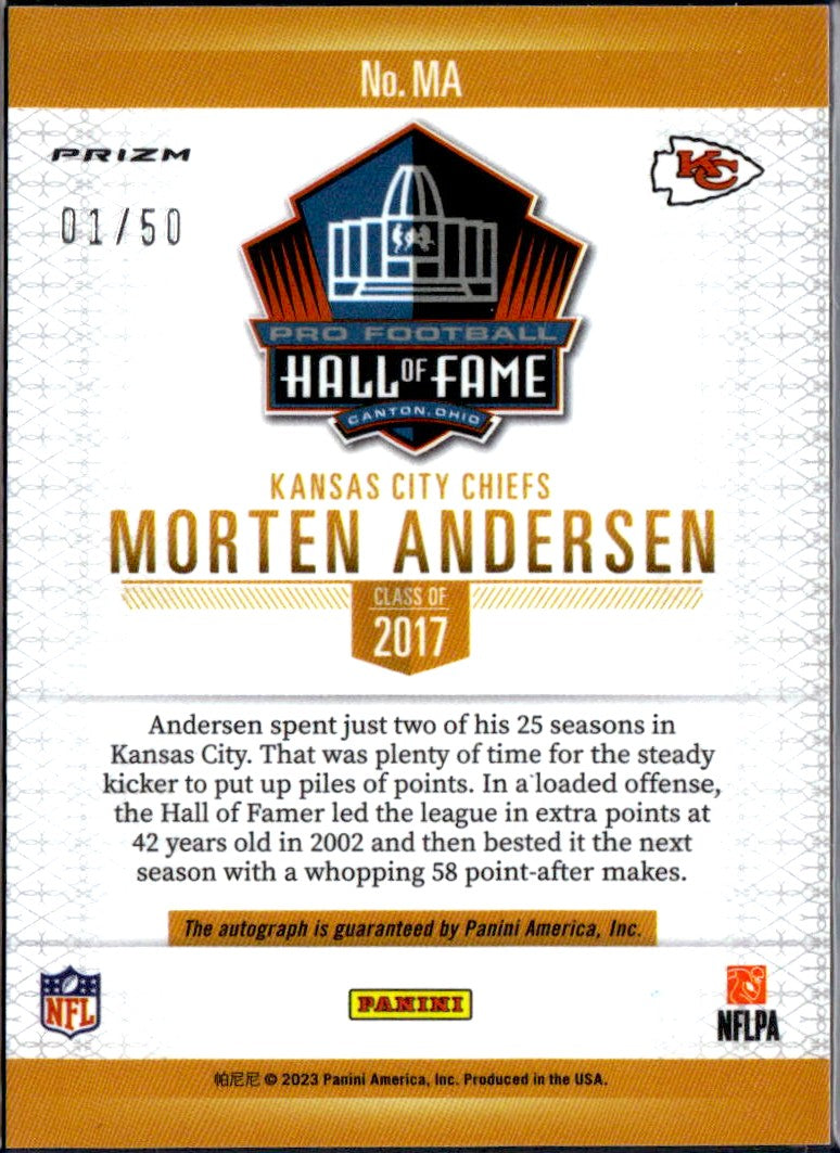 Morten Andersen 2023 Panini Hall Of Fame On Card Auto SP 1/50-2