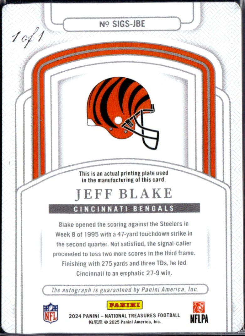 Jeff Blake 2024 National Treasures Printing Plate Auto SP 1/1-2