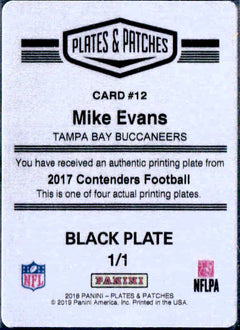 Mike Evans 2018 Panini Plates & Patches Contenders Printing Plate SP 1/1-2
