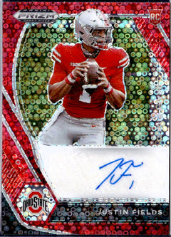 Justin Fields RC 2021 Panini Prizm Draft Red Disco Rookie Auto SP 19/25-1