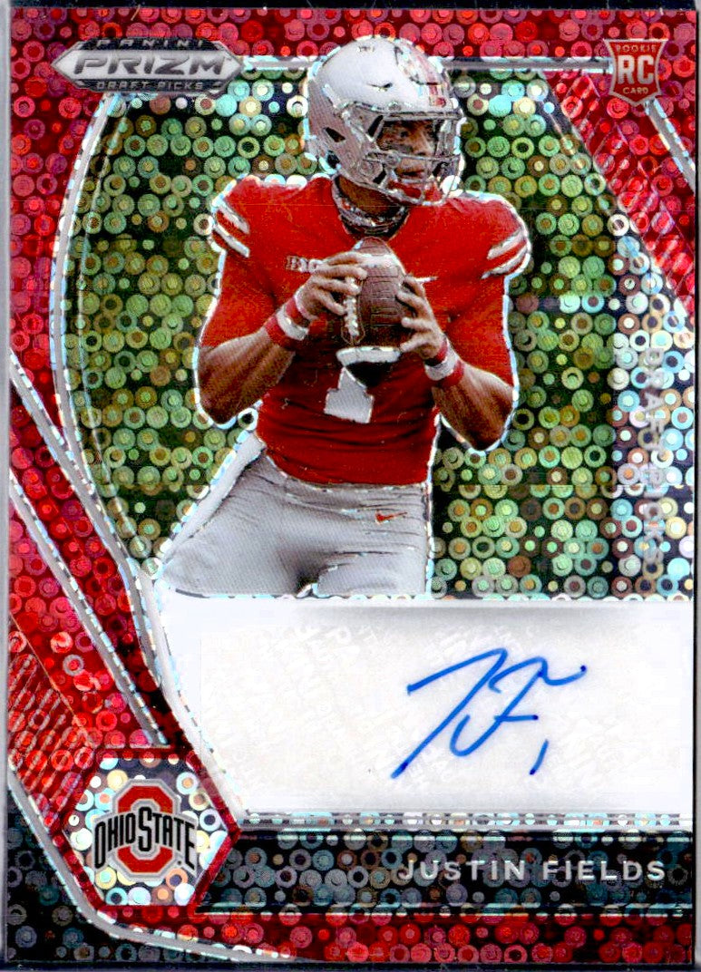 Justin Fields RC 2021 Panini Prizm Draft Red Disco Rookie Auto SP 19/25
