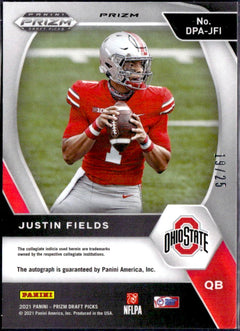 Justin Fields RC 2021 Panini Prizm Draft Red Disco Rookie Auto SP 19/25-2