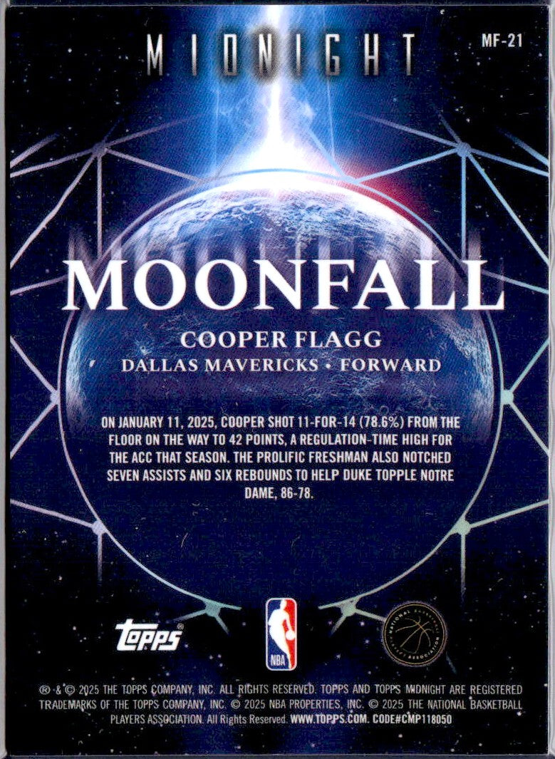 Cooper Flagg RC 2025-26 Topps Midnight Moonfall Rookie-2