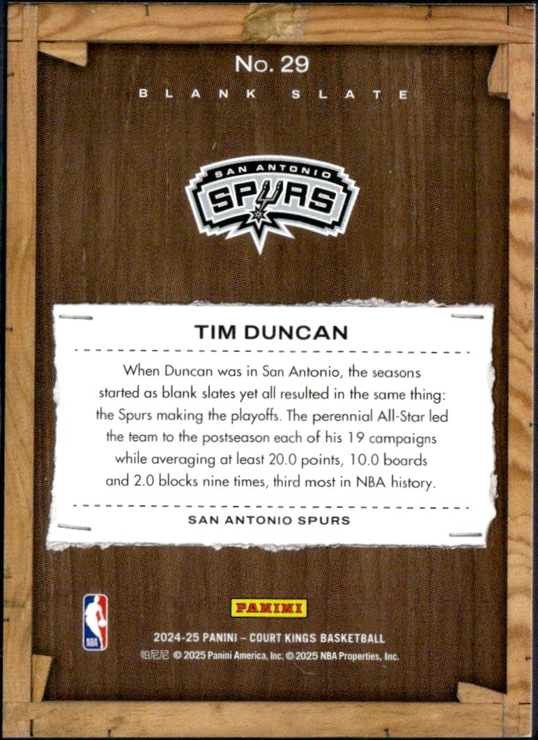 Tim Duncan 2024-25 Panini Court Kings Blank Slate SSP #29-2