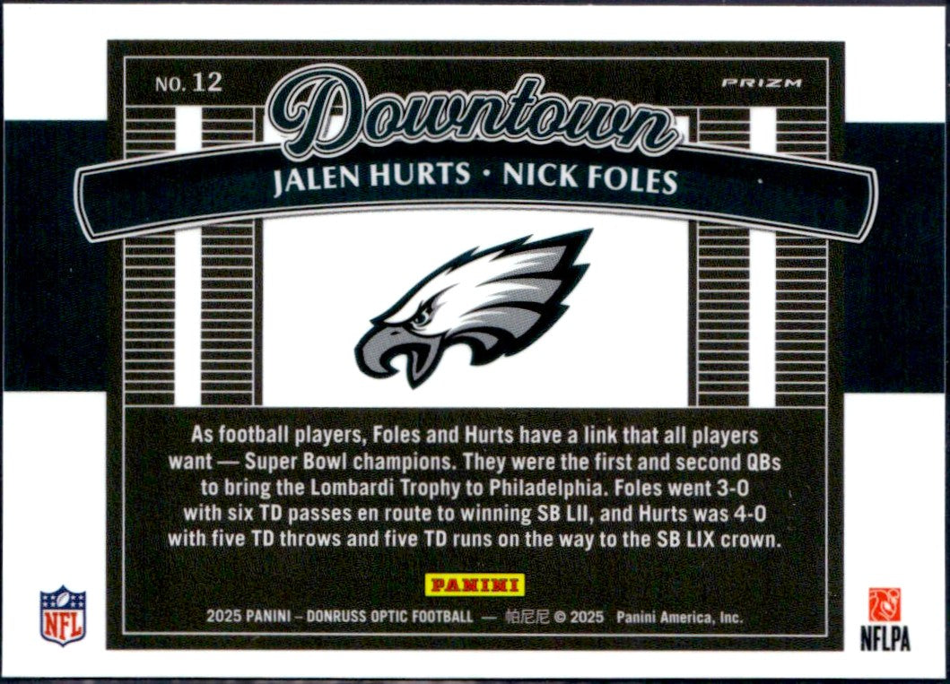 Jalen Hurts Nick Foles 2025 Donruss Optic Dual Downtown! SSP #12-2