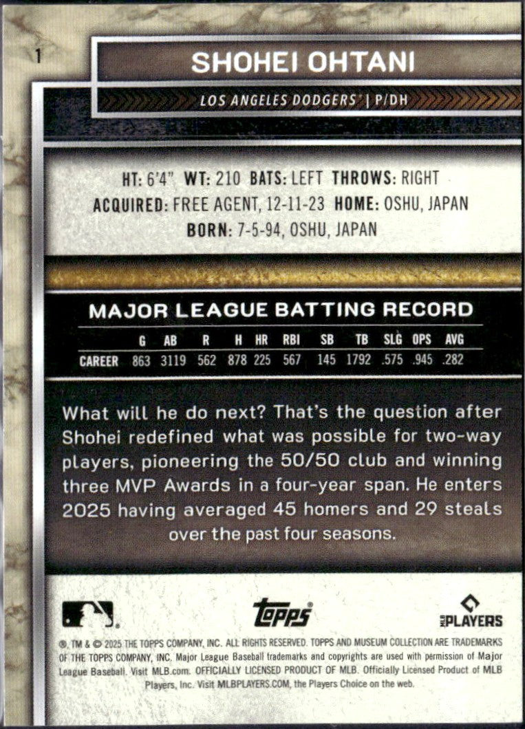 Shohei Ohtani 2025 Topps Museum Collection Blue SP 25/150
