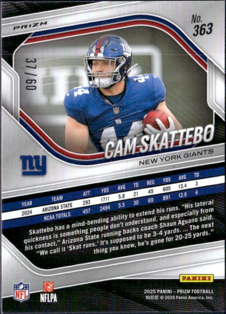 Cam Skattebo RC 2025 Panini Prizm Super Bowl Foil Rookie SP 37/60